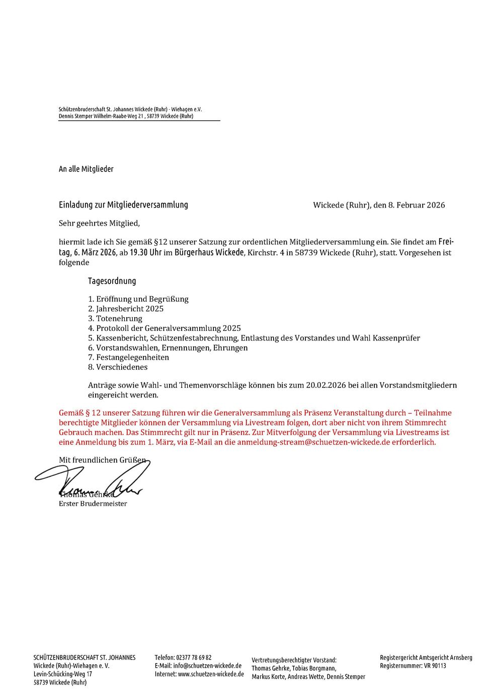 Einladung zur Generalversammlung 2026